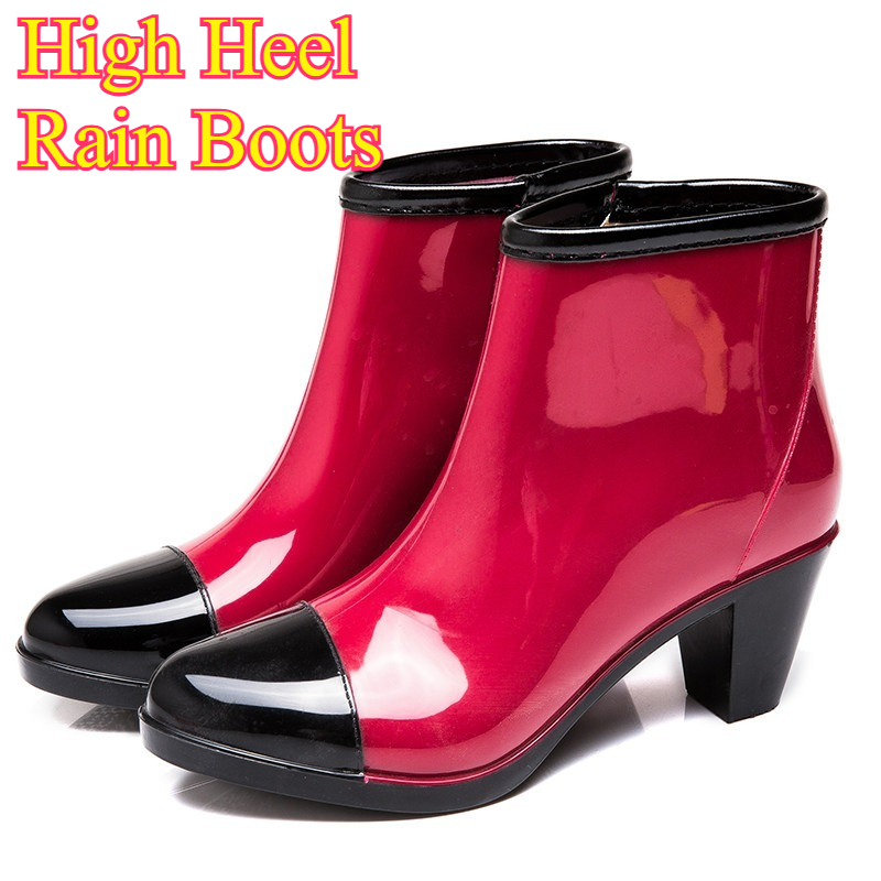 Women'S Fashion Rain Boots - 女性のハイヒールレインブーツショートアンクル防水ノンスリップウェッジラバーカジュアルロートップ春秋オーバーシューズファッション