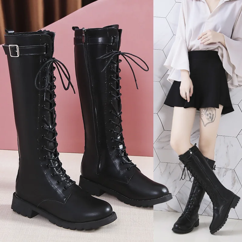 Women Fashion Trend 2025 - 冬の新ラウンドヘッド厚底クロスストラップファッションハイブーツ快適なノンスリップ増加人格トレンドファッションブーツ