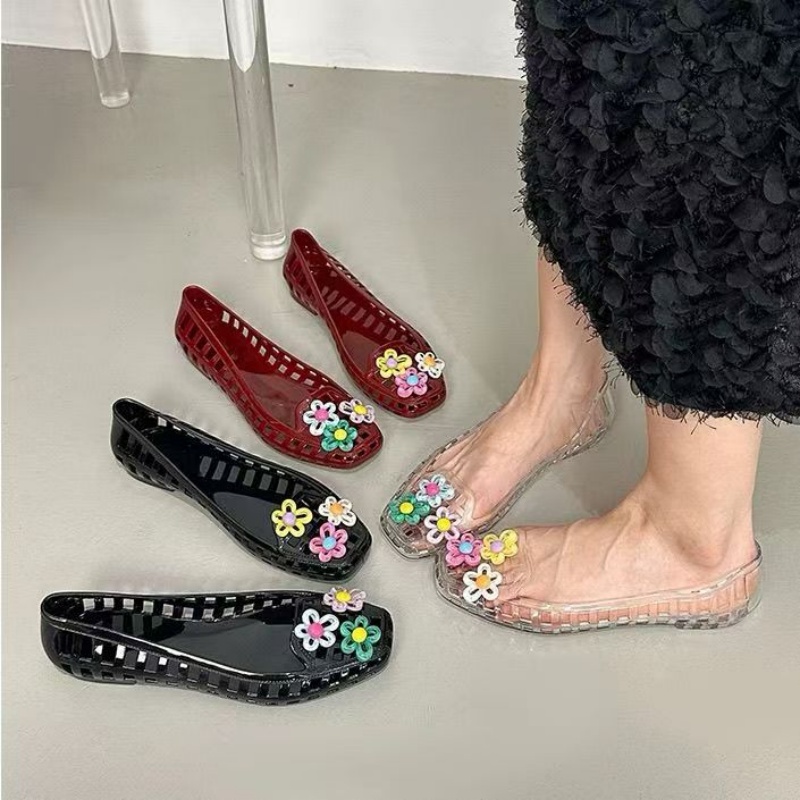 Women Fashion Hub - 中空かわいいドーパミンシューズシックな手作りフラワーゼリーシューズ靴バックル穴靴 DIY 靴アクセサリージュエリーバレエシューズ