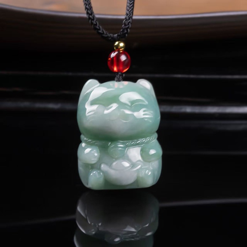 Women'S Fashion Gifts - 天然エメラルド翡翠の招き猫ペンダント ミャンマージェダイトネックレス ファッションジュエリーチャーム デザイナーズラッキーギフト 女性向け 証明書付き