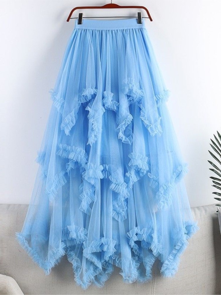 Women'S Fashion Umbrella - 新しいファッションメッシュ菌類レーススカート女性夏弾性ウエスト二層傘 A ラインスカート女性スインギーボールガウンスカート