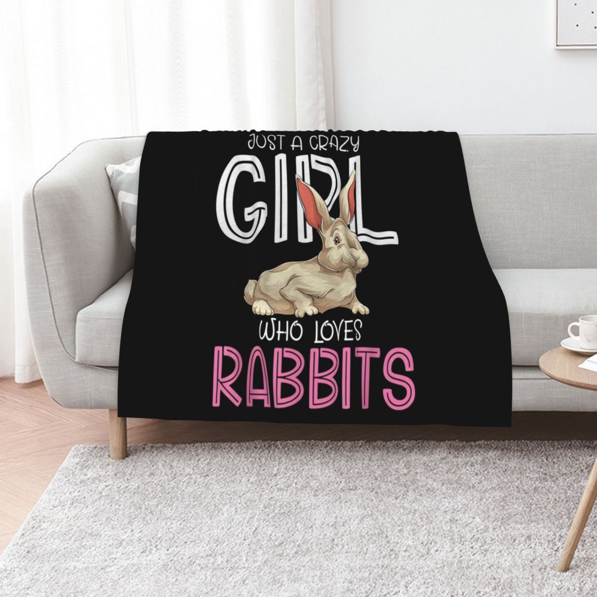 Women Fashion Png - 動物愛好家の女性、バニー、うさぎを愛するただのクレイジーガール Tシャツ.png スローブランケット ファッションソファ 高級ブランドブランケット