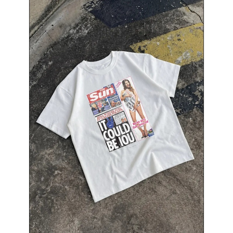 Women'S Fashion Magazine - 女性用ヴィンテージ新聞Tシャツ、マガジンスローガングラフィックプリント半袖Tシャツ、ルーズフィット、女性用ヒップホップストリートデイリーウェアトップス
