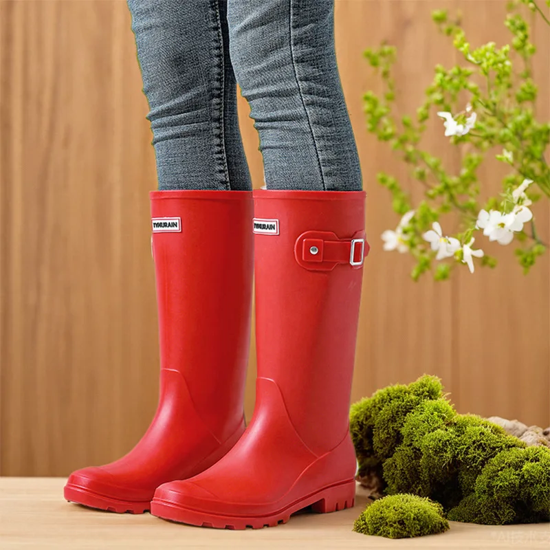 Women'S Fashion Rain Boots - 女性用滑り止めニーハイウォーターブーツ,ウォーターブーツ,ロングチューブ,ラバーガロッシュ,ファッショナブルなレインシューズ