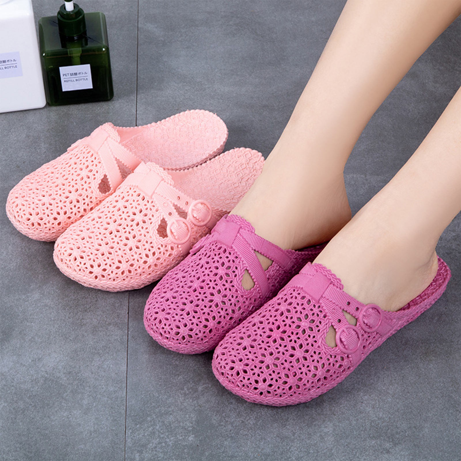 Women Fashion Images - ラップトゥ通気性スリッパ夏の屋外穴あき靴ホームファッションカジュアル中空バックルスリッパ女性のための