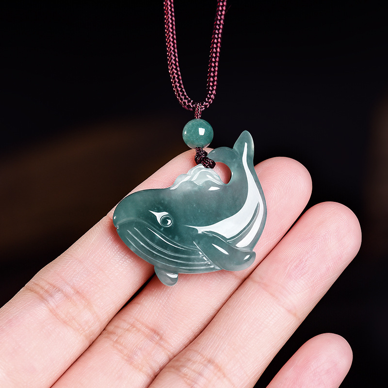 Women'S Fashion Gifts - 天然ビルマ翡翠クジラペンダントネックレスアクセサリー本物の翡翠チャーム彫刻お守りジュエリー宝石ギフト女性のための