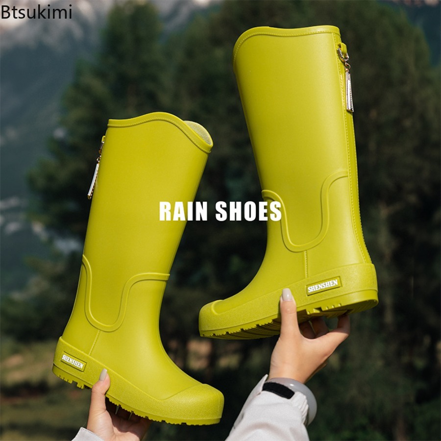 Women'S Fashion Rain Boots - 新しい女性のレインシューズ防水ハイチューブブーツファッションノンスリップ屋外キャンプ作業ウォーターシューズ暖かいロングチューブレインブーツ