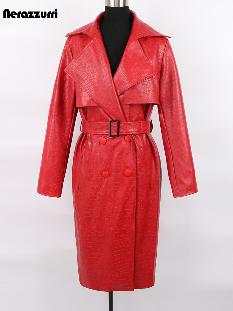 Women'S Fashion Raincoat - Nerazzurri-女性用のダブルブレストレインコート,ロング,ルーズ,レッド,クロコダイルプリント,防水,ファッショナブル,秋