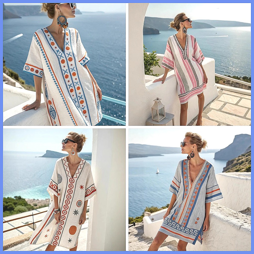 レディース2025夏Vネック花柄ルーズビーチドレス、カジュア - Floral Summer Dress のレビューと価格