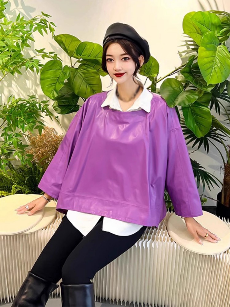 女性ヒップホップ本革ジャケットルーズフィットプルオーバーカジ - Women'S Fashion Leather Jacket のレビューと価格