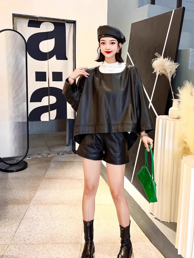 女性ヒップホップ本革ジャケットルーズフィットプルオーバーカジ - Women'S Fashion Leather Jacket のレビューと価格