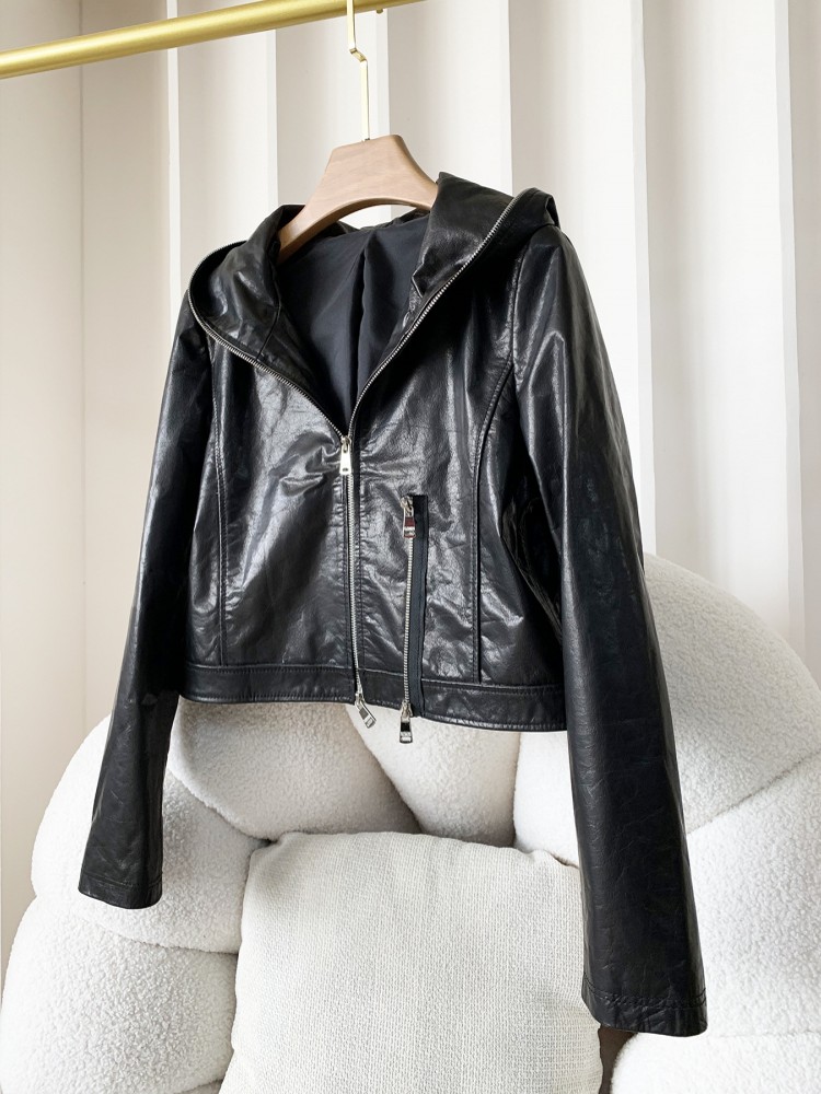 秋のカジュアル女性ファッションジッパースリム牛本革オイルワッ - Women'S Fashion Leather Jacket のレビューと価格