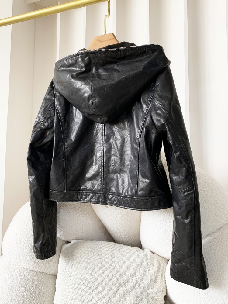 秋のカジュアル女性ファッションジッパースリム牛本革オイルワッ - Women'S Fashion Leather Jacket のレビューと価格