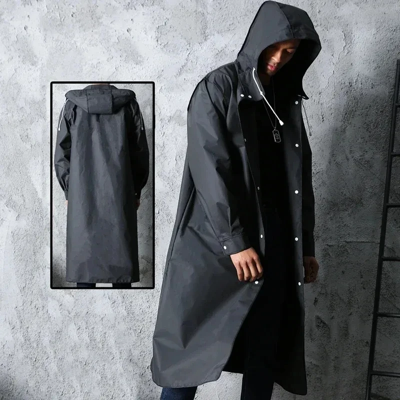 男性と女性のための防水ロングフード付きレインコート,黒,大人 - Women'S Fashion Raincoat のレビューと価格
