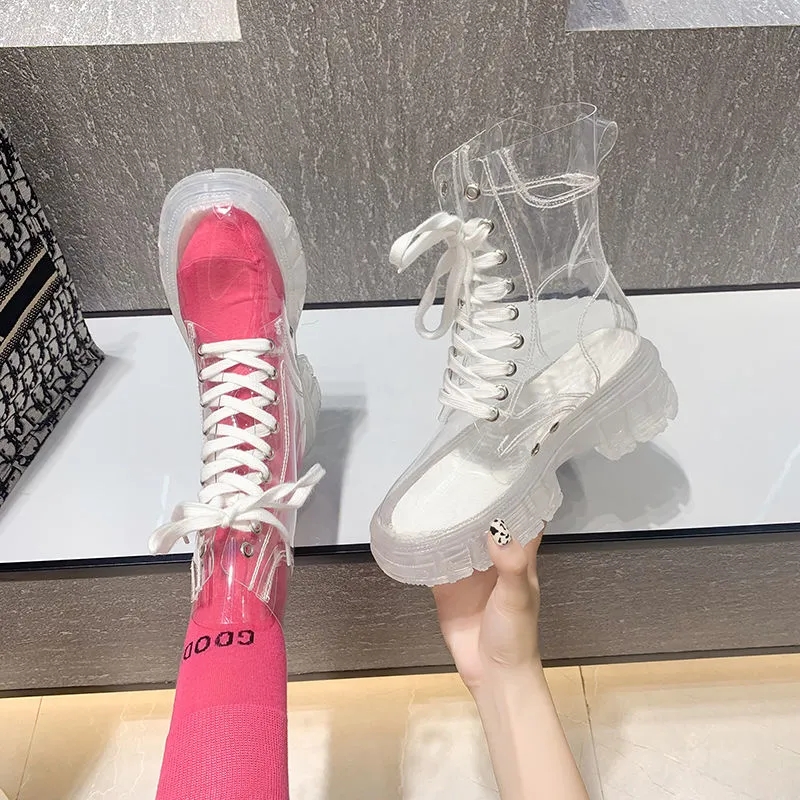 透明プラットフォームブーツ 2026 新ファッション女性防水 - Women'S Fashion Rain Boots のレビューと価格
