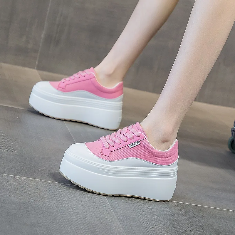 女性用本革スニーカー,プラットフォームシューズ,隠しヒール, - Women'S Fashion Show のレビューと価格