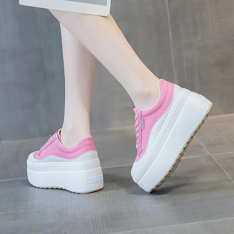 女性用本革スニーカー,プラットフォームシューズ,隠しヒール, - Women'S Fashion Show のレビューと価格