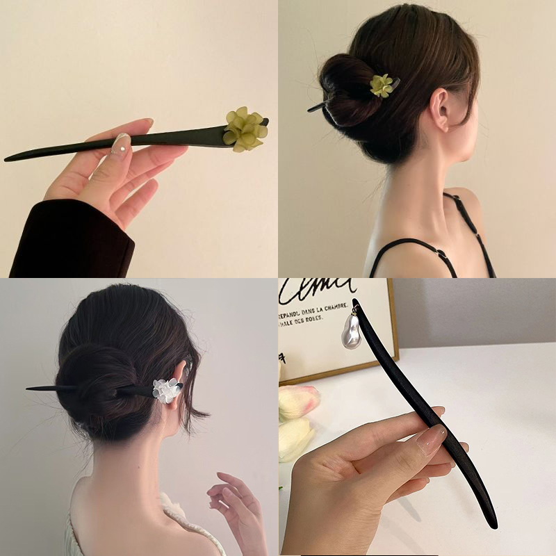 ヴィンテージ中国風の木製花ヘアスティックパールヘアピンジュエ - Women Fashion Hub のレビューと価格