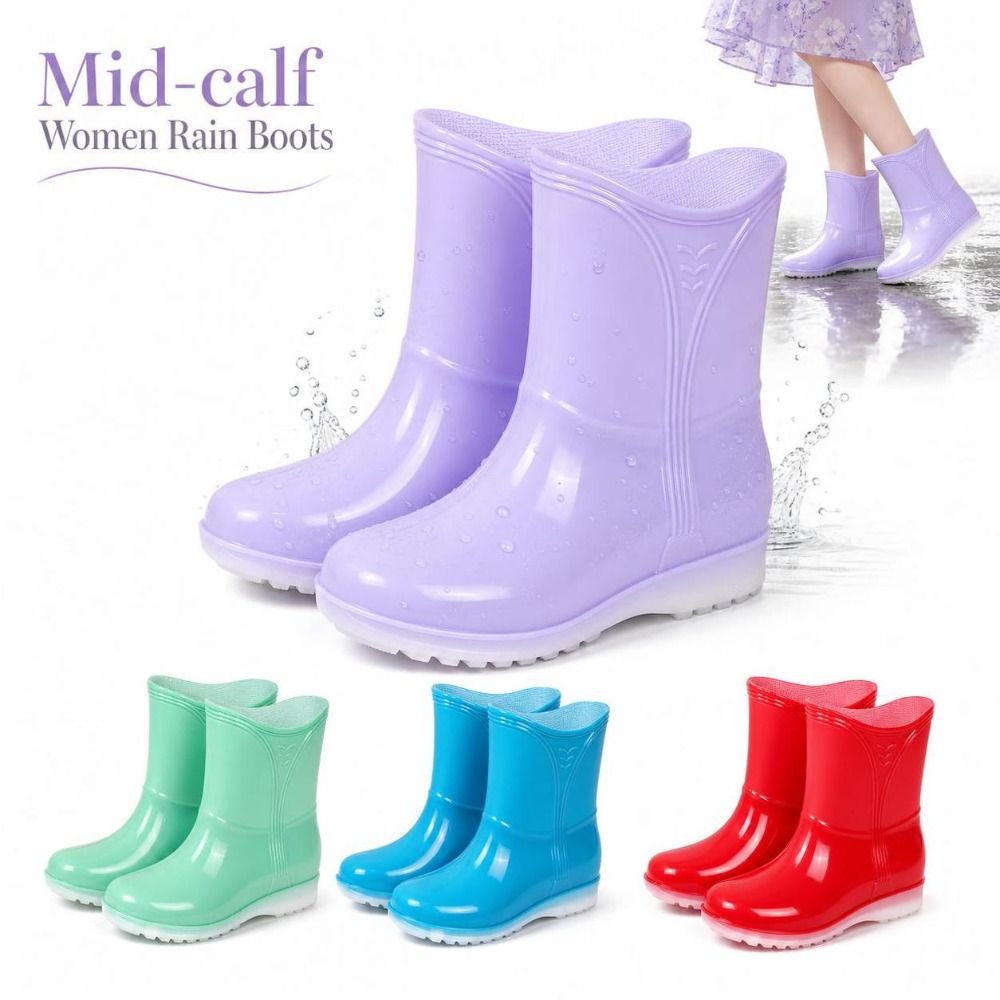 ミッドカーフ丈 レディース レインブーツ 防水 耐摩耗性 ガ - Women'S Fashion Rain Boots のレビューと価格
