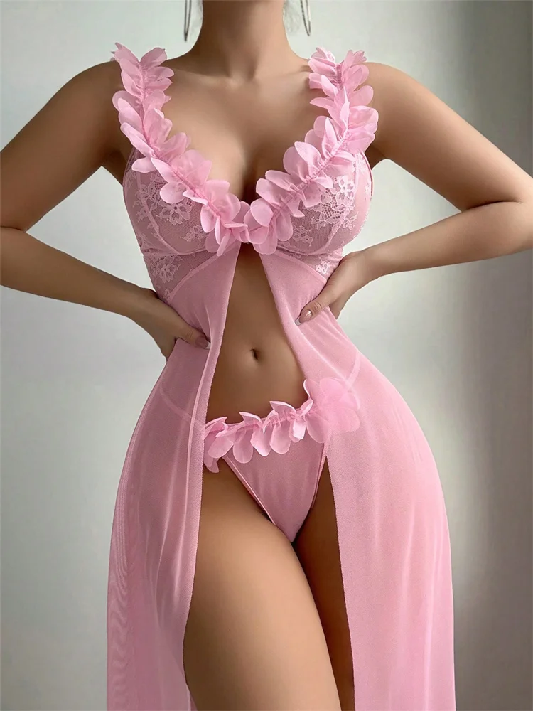 ピンクの花柄セクシーナイトウェア、女性用ベビードールランジェ - Floral Summer Dress のレビューと価格